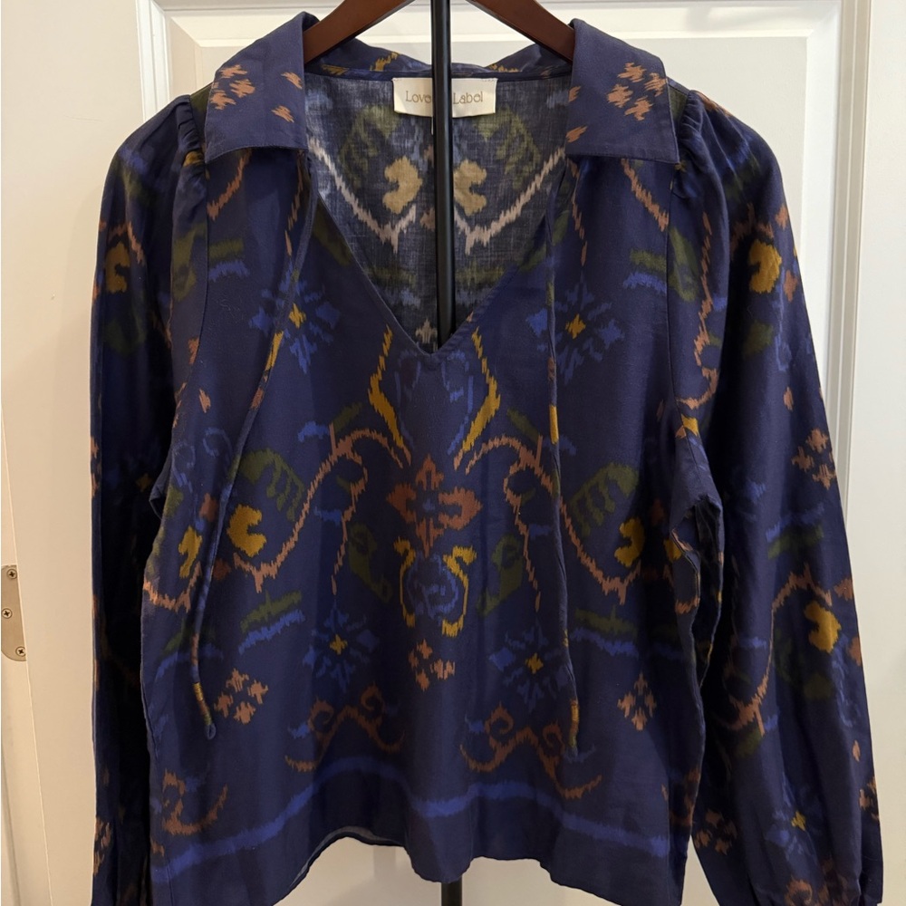 Love the Label Purple/Navy and Gold Patterned Blouse